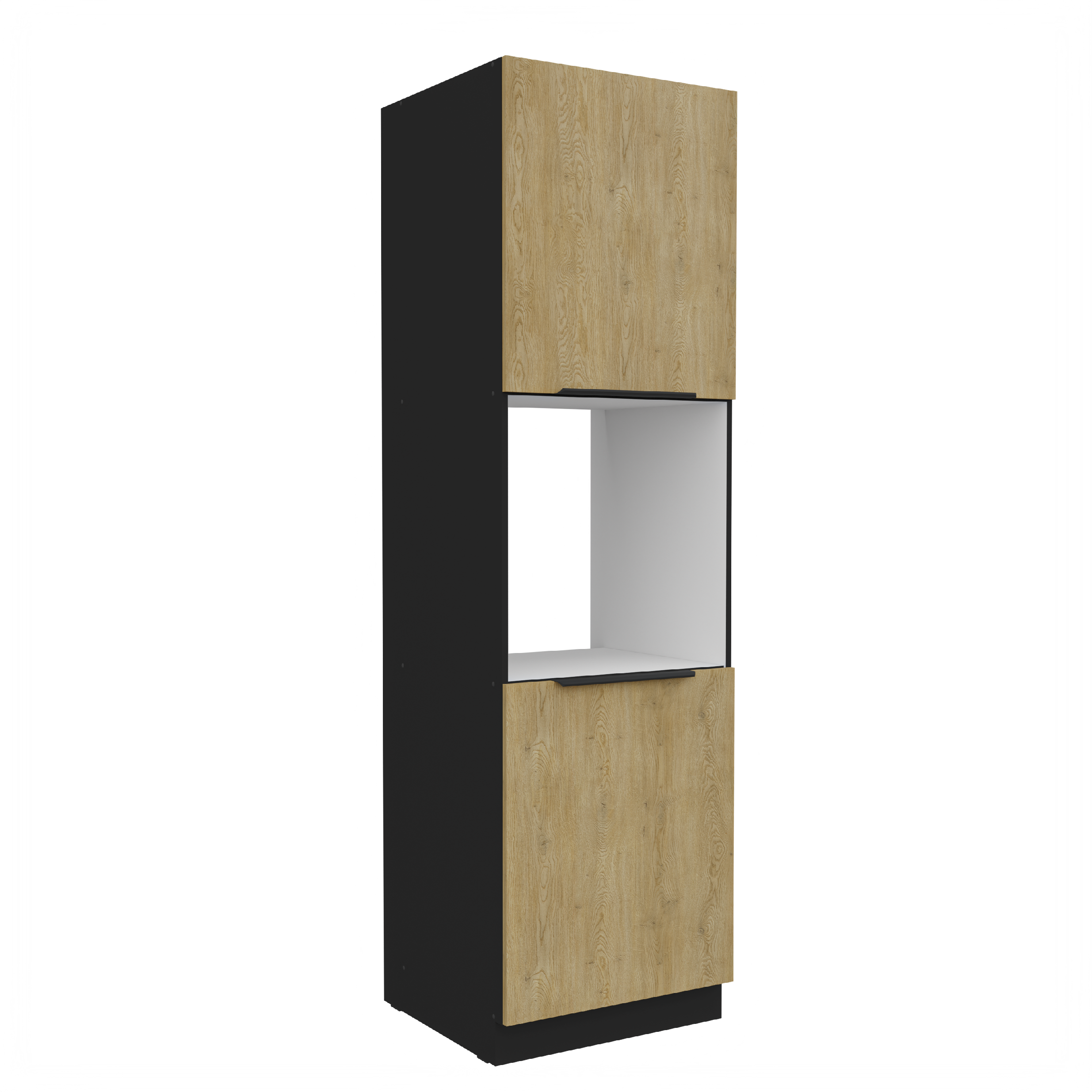 Vysoká skříňka pro vestavnou troubu Cremona 60 DP-210 2F Barva korpusu: Černá, Barva dvířek: Dub Cremona