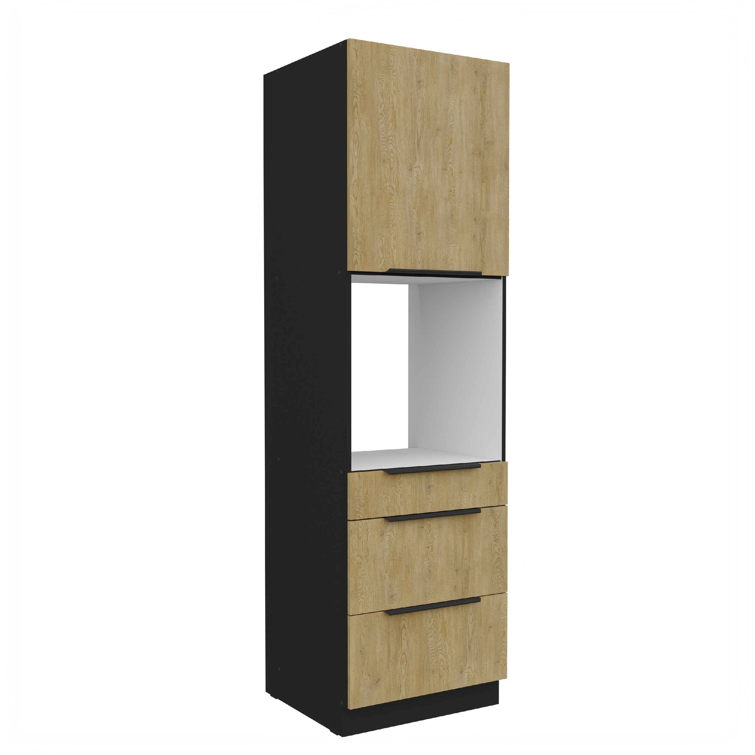 Vysoká skříňka pro vestavnou troubu Cremona 60 DPS-210 3S 1F - Premium Box Barva korpusu: Černá, Barva dvířek: Dub Cremona