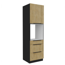 Vysoká skříňka pro vestavnou troubu Cremona 60 DPS-210 3S 1F - Premium Box Barva korpusu: Černá, Barva dvířek: Dub Cremona