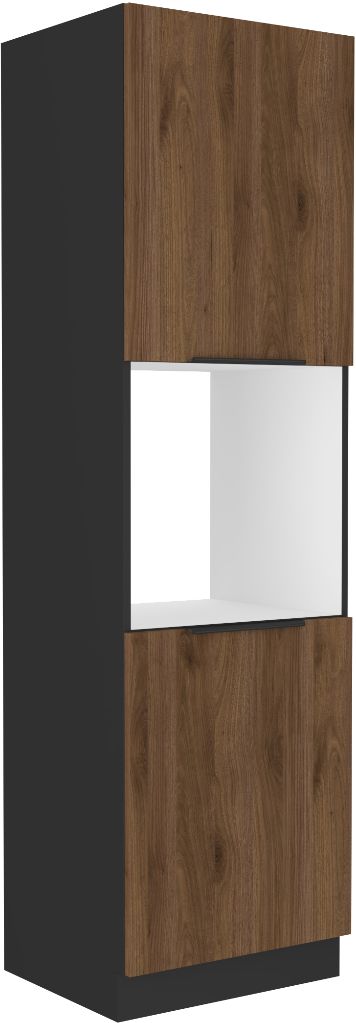 Vysoká skříňka pro vestavnou troubu Monza 60 DP-210 2F Barva korpusu: Černá, Barva dvířek: Ořech okapi