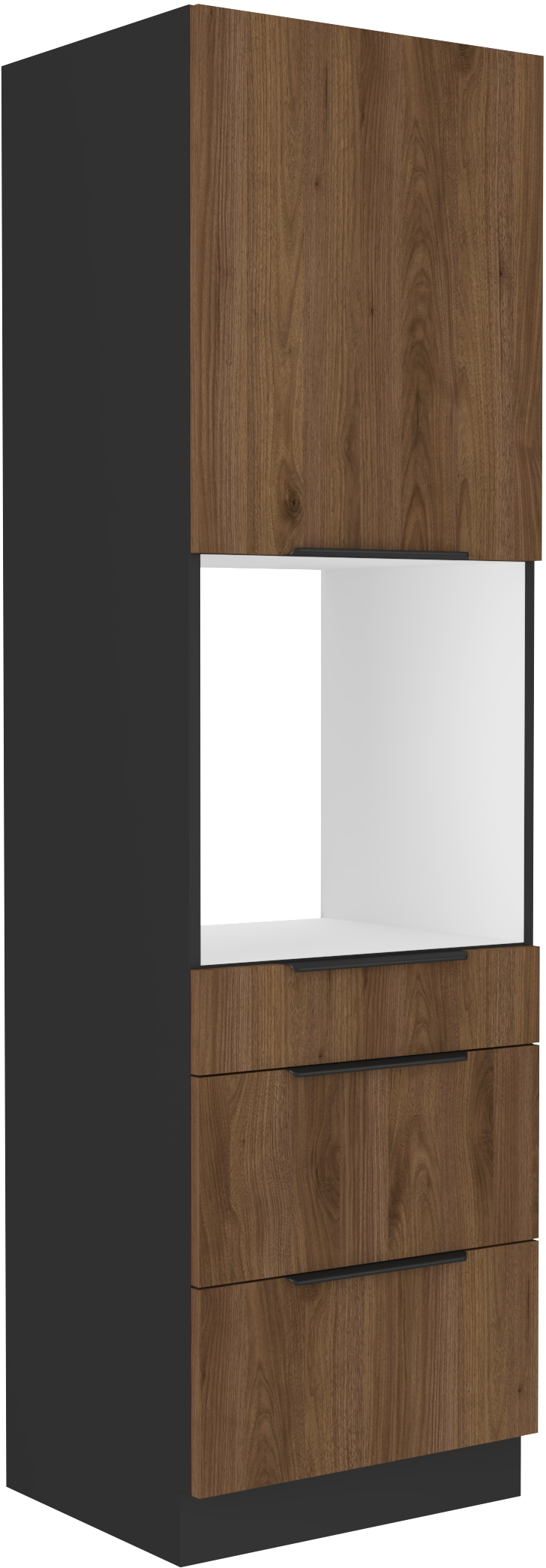 Vysoká skříňka pro vestavnou troubu Monza 60 DPS-210 3S1F - Premium Box Barva korpusu: Černá, Barva dvířek: Ořech okapi