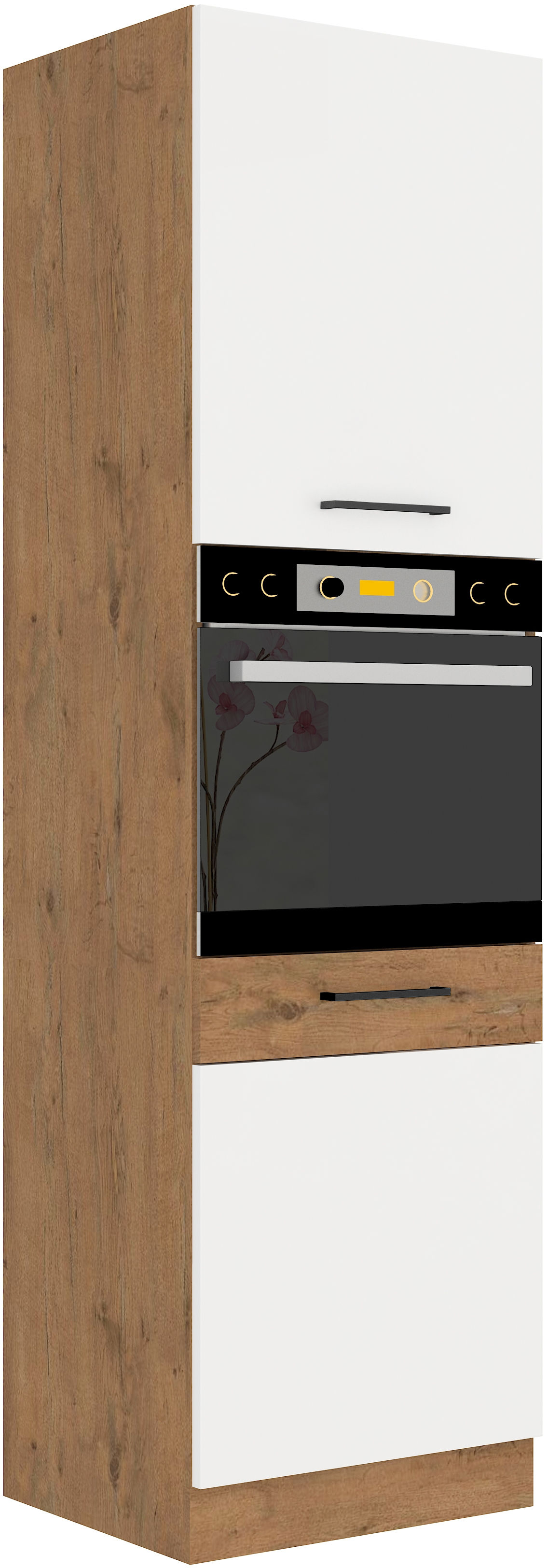 Vysoká skříňka pro vestavnou troubu Vigo 60 DP-210 2F Barva korpusu: Dub Lancelot, Barva dvířek: Bílý lesk