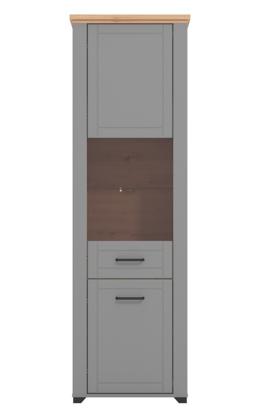 Vysoká vitrína bez osvětlení lotta - šedá/dub artisan