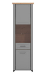 Vysoká vitrína bez osvětlení lotta - šedá/dub artisan