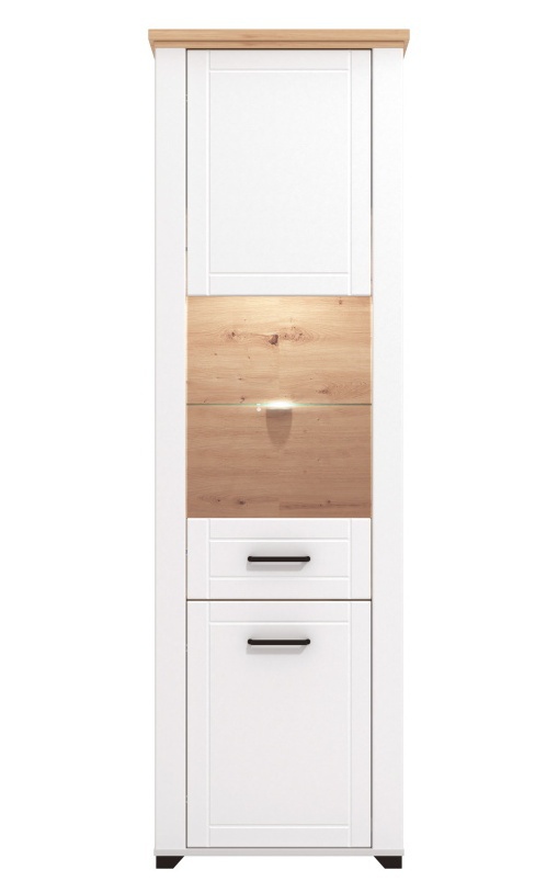 Vysoká vitrína s kompletním osvětlením lotta - bílá/dub artisan