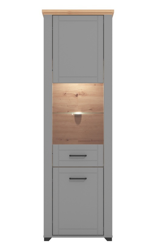 Vysoká vitrína s kompletním osvětlením lotta - šedá/dub artisan