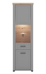 Vysoká vitrína s kompletním osvětlením lotta - šedá/dub artisan