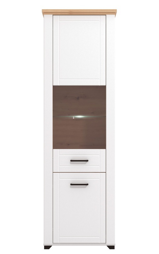 Vysoká vitrína s osvětlením police lotta - bílá/dub artisan