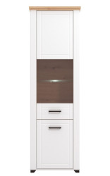 Vysoká vitrína s osvětlením police lotta - bílá/dub artisan