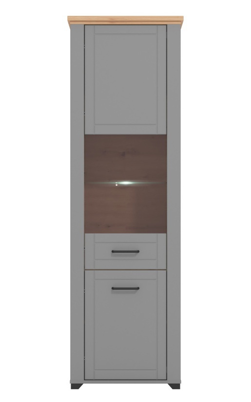 Vysoká vitrína s osvětlením police lotta - šedá/dub artisan