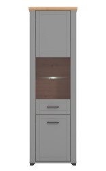 Vysoká vitrína s osvětlením police lotta - šedá/dub artisan