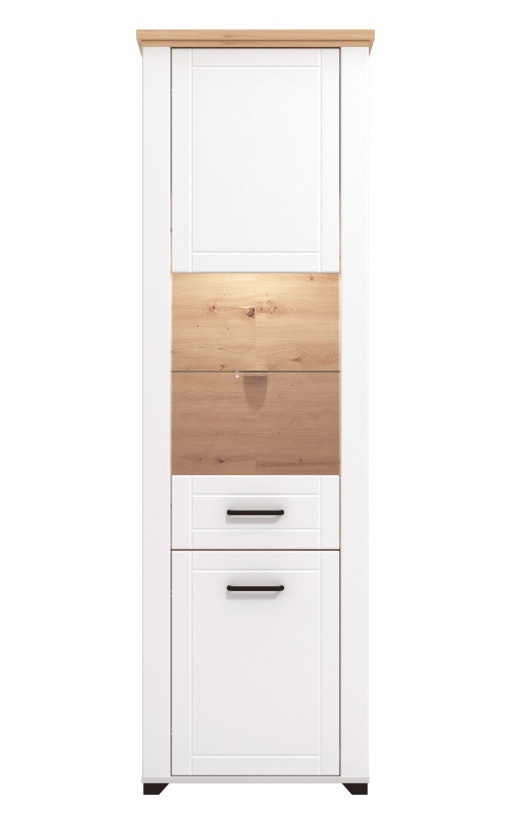 Vysoká vitrína s vnitřním osvětlením lotta - bílá/dub artisan