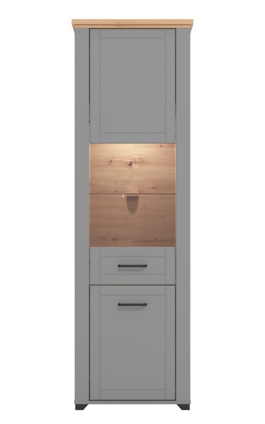 Vysoká vitrína s vnitřním osvětlením lotta - šedá/dub artisan