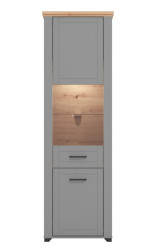 Vysoká vitrína s vnitřním osvětlením lotta - šedá/dub artisan