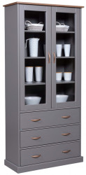 Vysoká vitrína z masivu weston - šedá/hnědá