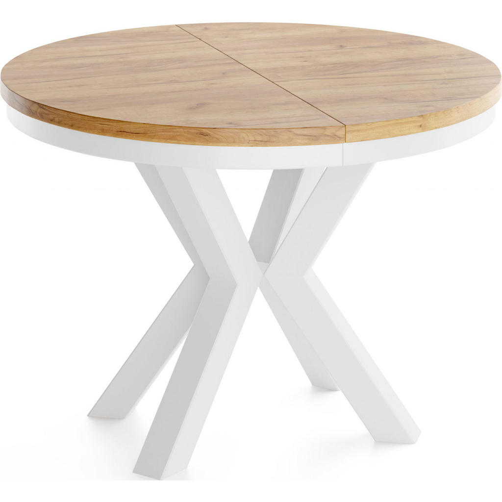 WFL GROUP JÍDELNÍ STŮL Clara Kulatý Rozkládací Skandinávský s Bílámi Kovovými Nohami, Dub Craft Hnědý 120-196/120/76 cm