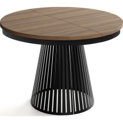 WFL GROUP JÍDELNÍ STŮL Naro Kulatý Rozkládací Industriální s Černou Lamelovou Podnoží, Tobacco Franklin Walnut 120-196/120/76 cm