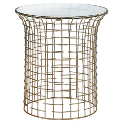 WOMO-DESIGN ODKLÁDACÍ STOLEK kulatý Ø40x45 cm s železnou konstrukcí ve zlaté barvě a skleněnou deskou