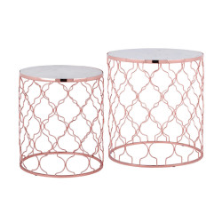 WOMO-DESIGN SADA 2 KUSŮ KULATÝCH POMŮCŮ Ø40/Ø45 cm, BÍLÝ MÁRMOR/MĚĎ