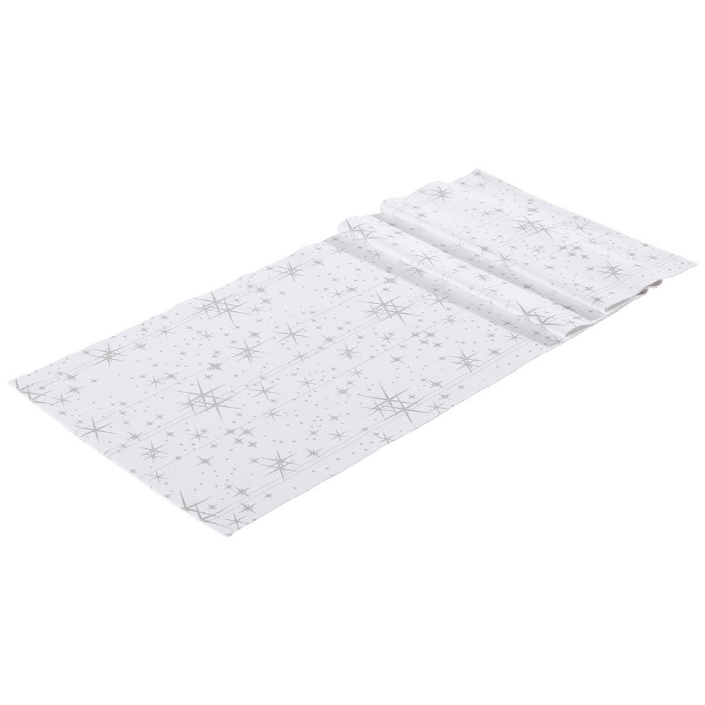 X-Mas BĚHOUN NA STŮL, 40/150 cm, barvy stříbra, bílá