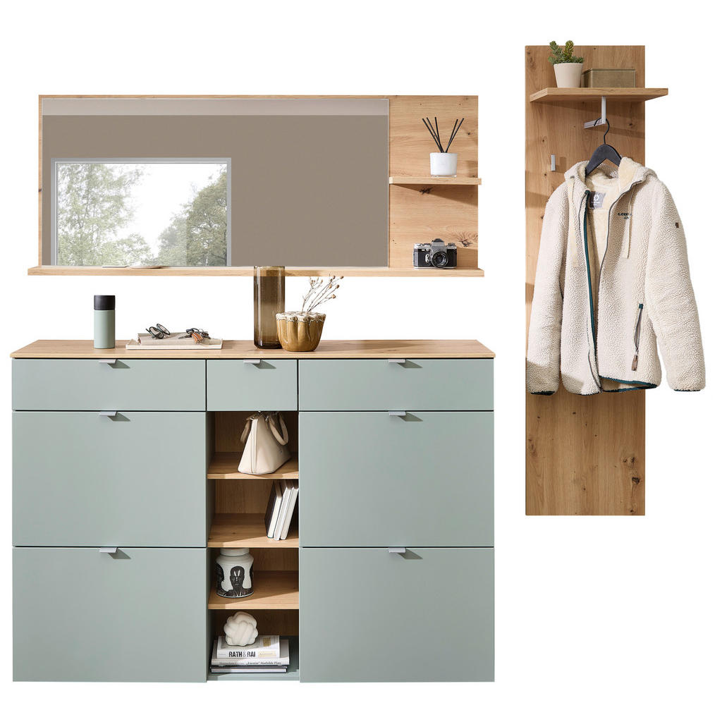 Xora PŘEDSÍŇOVÁ STĚNA, šalvějově zelená, dub artisan, 208/202/38 cm