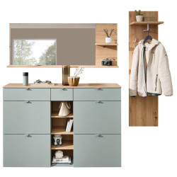 Xora PŘEDSÍŇOVÁ STĚNA, šalvějově zelená, dub artisan, 208/202/38 cm