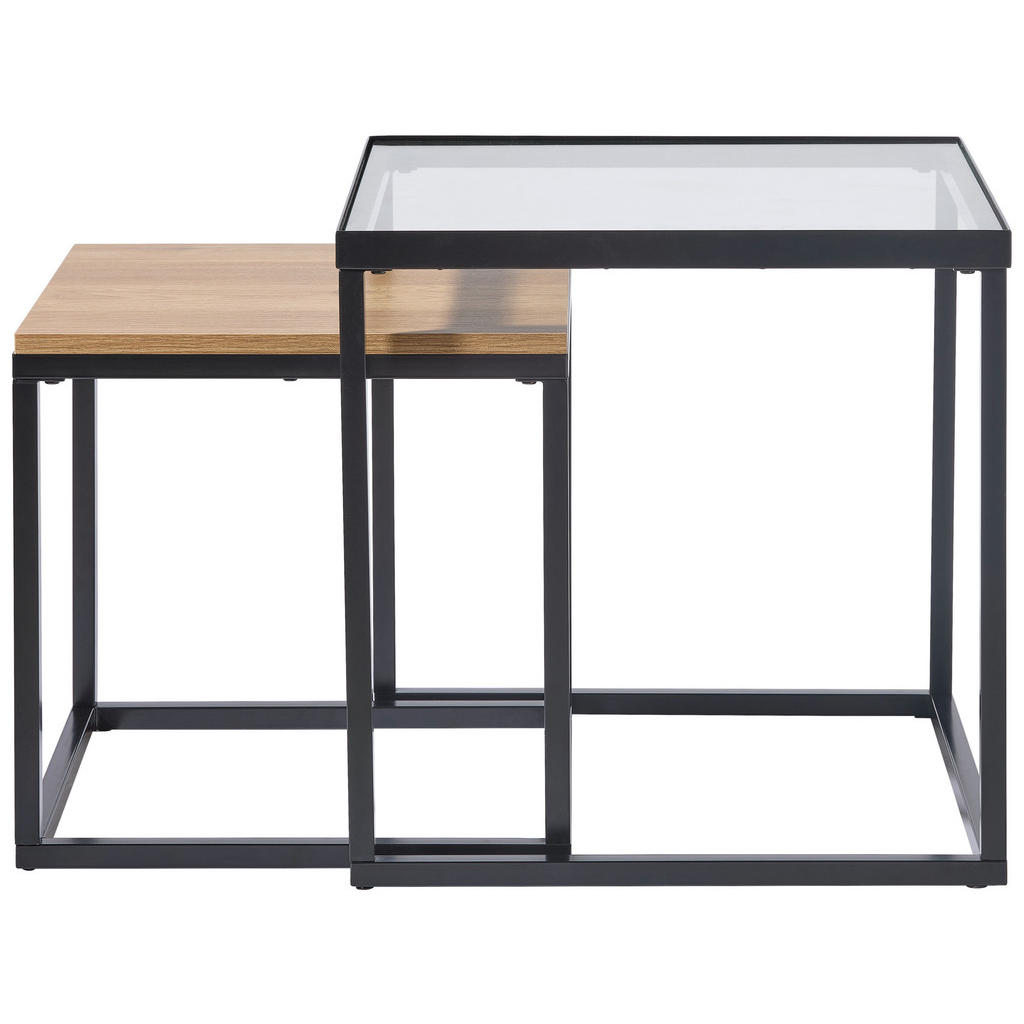 Xora SADA KONFERENČNÍCH STOLKŮ, čiré, černá, barvy dubu, kov, sklo, kompozitní dřevo, 40/48/40/48/40/48 cm