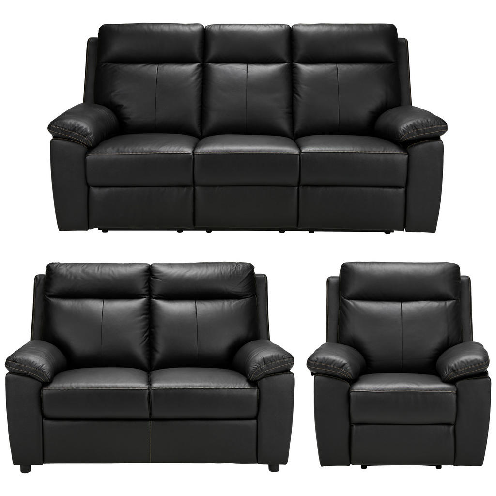 Xora SEDACÍ SOUPRAVA 3+2+1, textil, kůže, černá