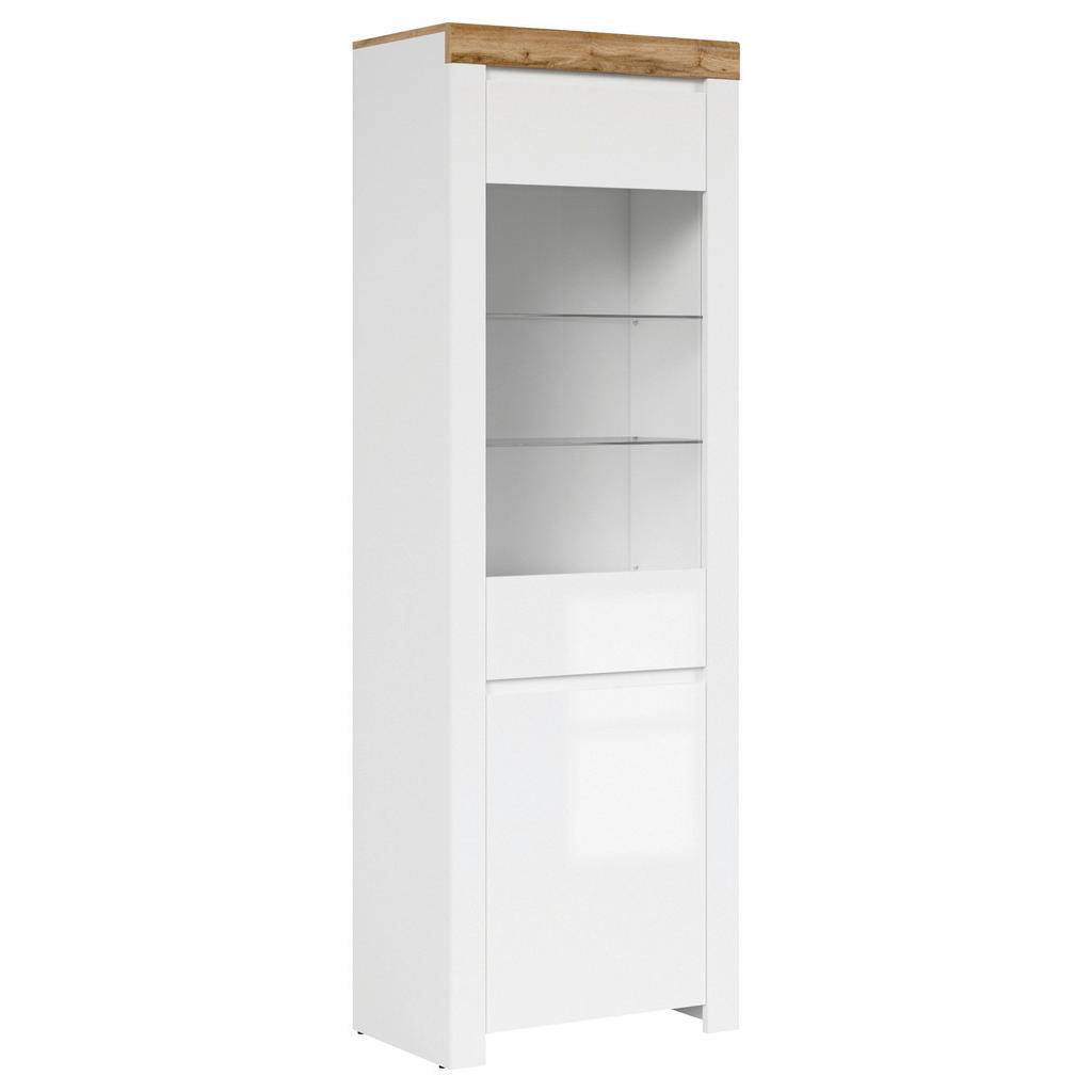 XXXL VITRÍNA, bílá, dub wotan, vysoce lesklá bílá, 68/203,5/42 cm
