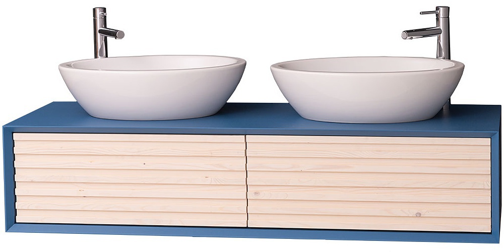 Závěsná zásuvková skříňka pro 2 umyvadla layne 757 - modrá/béžová