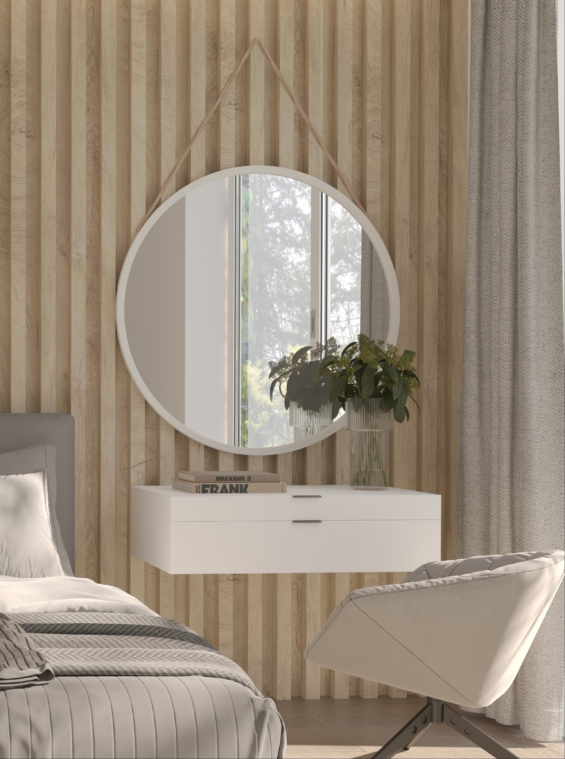 Zrcadlo Grace Barva korpusu: Bílá, Rozměry: 80 cm, Varianta: Zavěšení na šňůrce