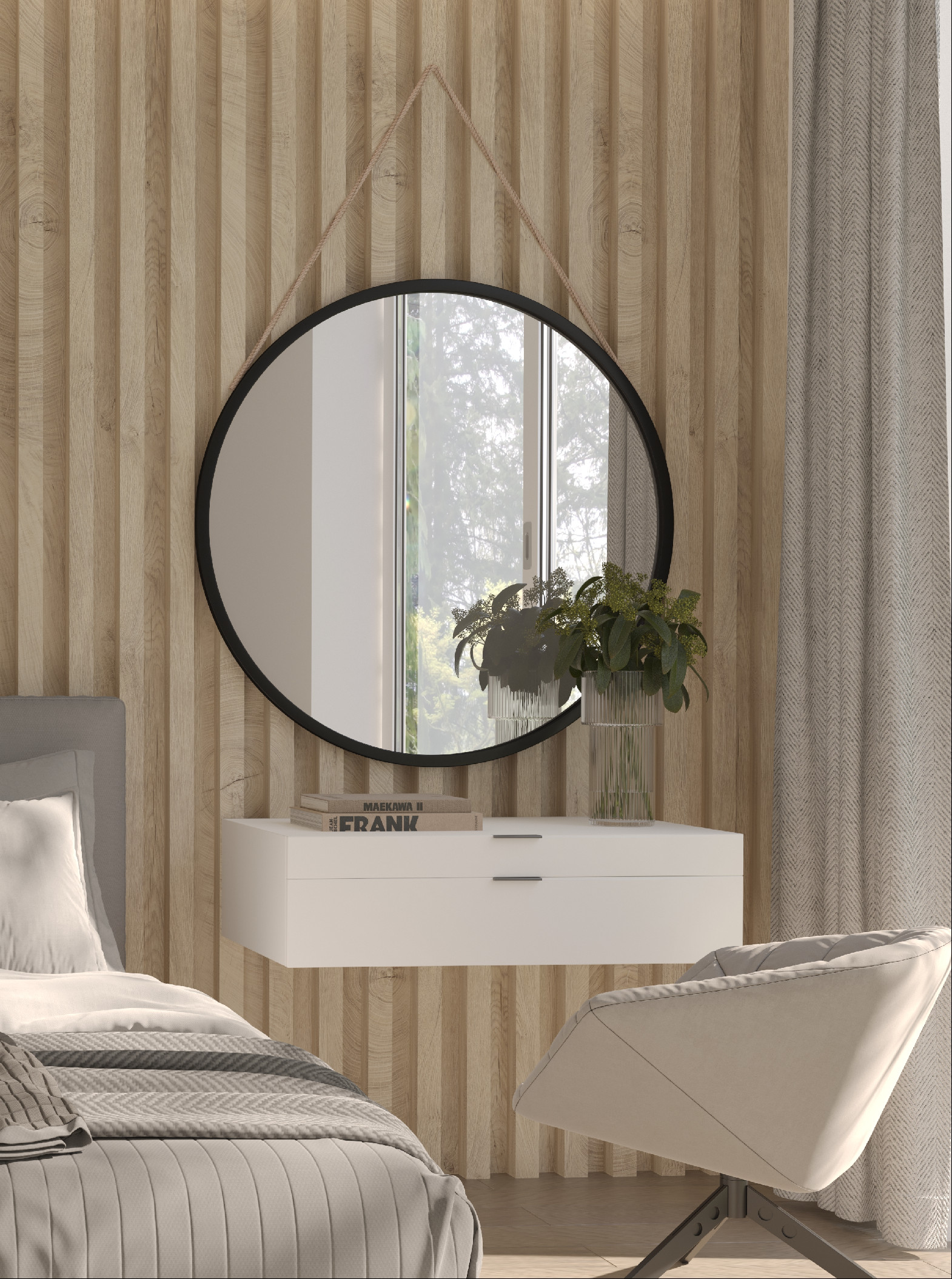 Zrcadlo Grace Barva korpusu: Černá, Rozměry: 80 cm, Varianta: Zavěšení na šňůrce